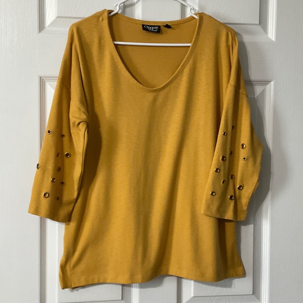 Onque Casuals Mustard Top with Eyelet Sleeves